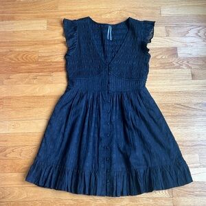 Anthropologie XS black mini dress with ruffled sleeves and smocking